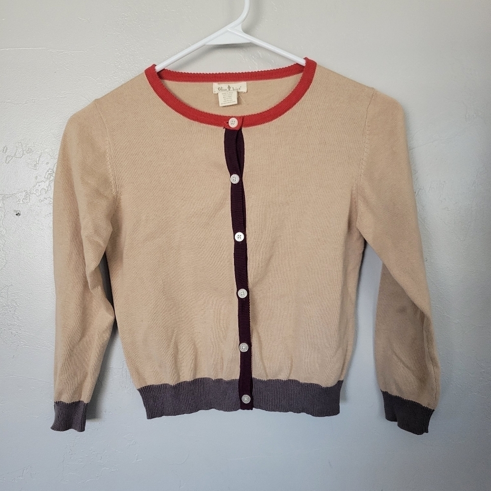 Olive Juice Girls Large Sweater Cardigan Beige Purple Rust Orange Button Front